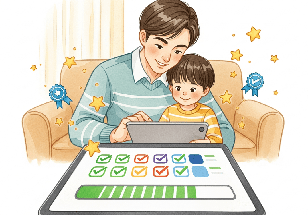 Parent and child reviewing learning progress on a tablet